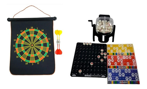 Bingo Con Bolillero + Dardos Magnéticos Combo Juegos Familar
