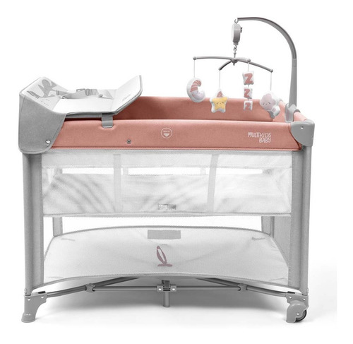 Berço Desmontável 0-15 Kg Multikids Baby Daydream Rosa Bb389 Desenho do tecido Liso