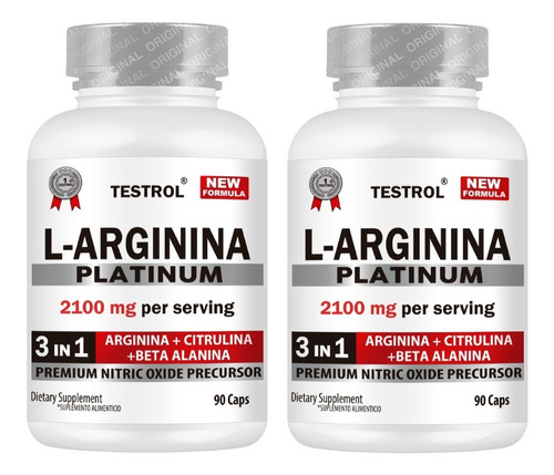 Arginina Platinum Testrol Paquete 2 Piezas - 90 Capsulas Sabor Sin sabor
