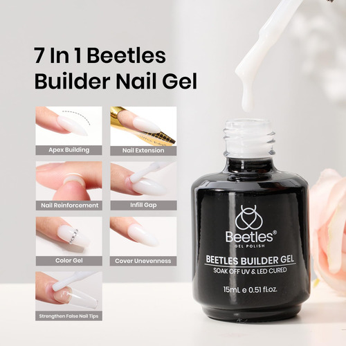 Gel Constructor Para Uñas Beetles 7 En 1, Color Blanco Lecho