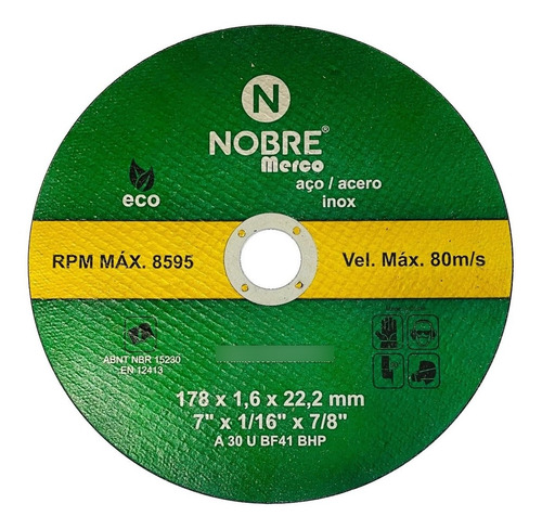 20 Discos De Corte Inox 7 Pol. 178x1,6x22,2mm - Merco Nobre Cor Verde