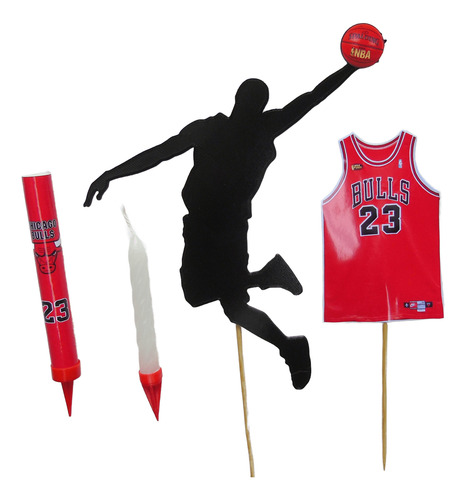Adorno P. Torta Básquet Michael Jordan + Bengala + Vela + To Negro