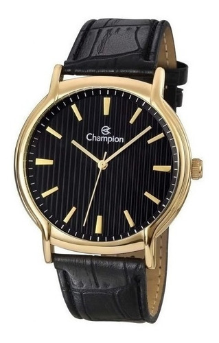 Relógio Champion Masculino Dourado Pulseira Couro Preto