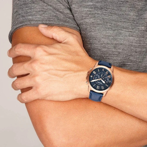 Reloj Fossil Fs4835 Hombre Cuero Azul Marino Analógico