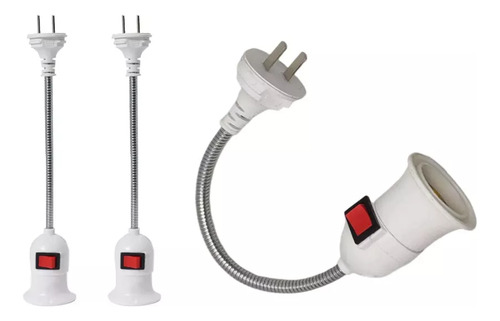 2 Portalampara Socket Interruptor Cable Flexible Acero 28cm
