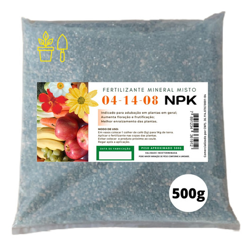 Fertilizante Adubo Npk 04 14 08 Plantas Flores Floração 500g