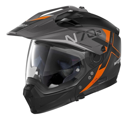 Casco Nolan N70-2x Bungee N-com Doble Proposito Naranja Gris
