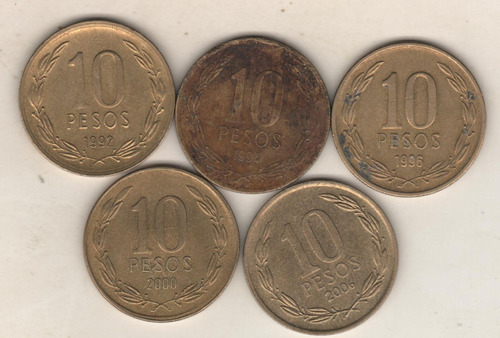 Chile Lote De 5 Monedas Diferentes De 10 Pesos - Km 228