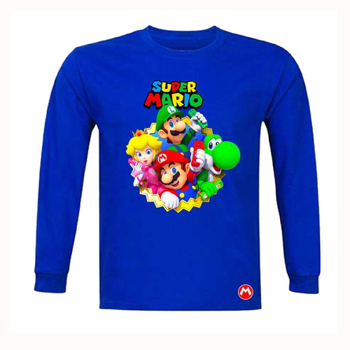 Poleras Mario Bross, La Película, Manga Larga, 100% Algodón 