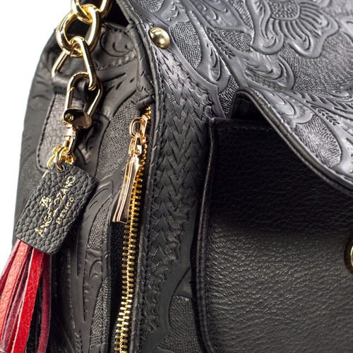 Imagen 6 de 6 de Bolsa D Piel Con Grabado Tipo Cincelado Crossbody Bolso Dama