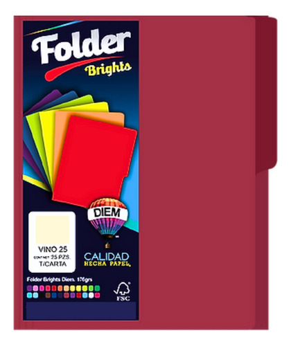 Folder Tamaño Carta Colores Brillantes 25 Pzas Color Vino