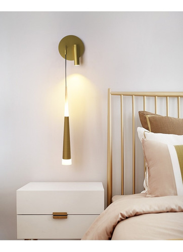 Lámpara Led De Pared, De Color Oro Con Lámpara De Lectura