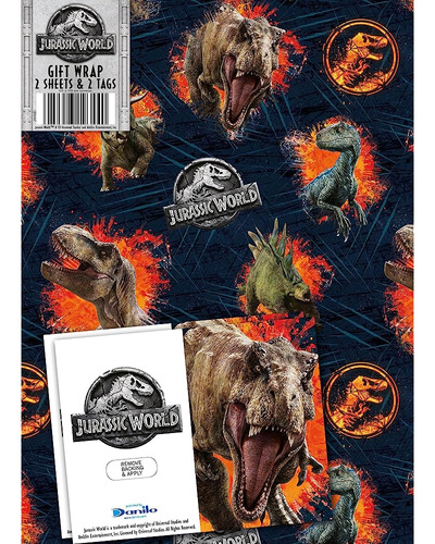 Papel De Regalo Y Etiquetas De Regalo De Jurassic Park, 2 Ho