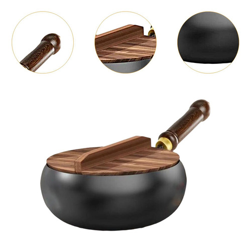 Sartén Wok De Gas Para Cocina De 28 Cm Tapa De Madera