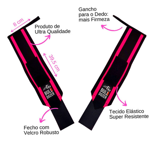 Munhequeira Proteção Luva Feminina Musculação Pink Bulldozer