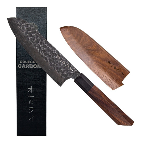 Cuchillo Santoku Acero Carbono Japonés Profesional C/funda