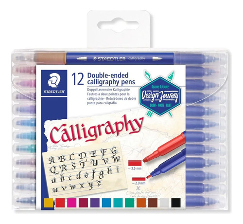 Caneta Hidrocor Staedtler Calligraphy Ponta Dupla 12 Cores