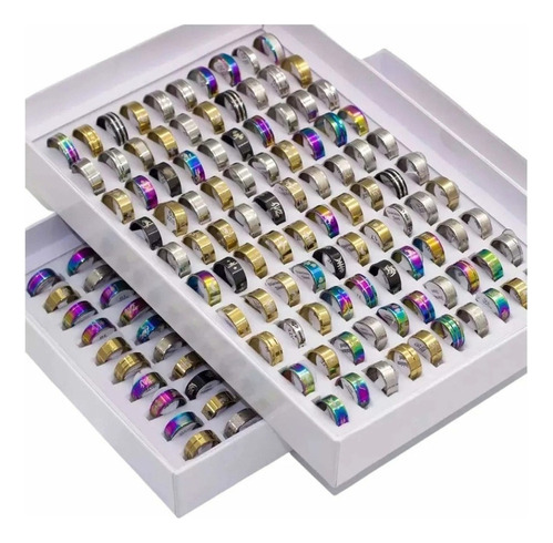 Lote Caja 100 Anillos Acero Inoxidable Mayoreo Negocio Moda