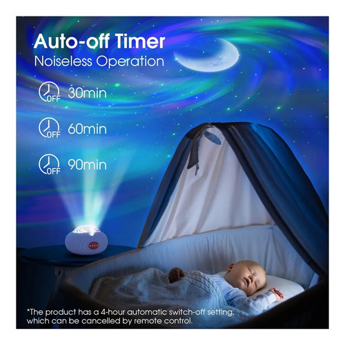Proyector Aurora Boreal Galaxia Estrellas Luna Music 4 En 1 Blanco