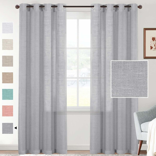 Linen Sheer Curtains 84 Inches Long Semi Sheer Gray Cur...