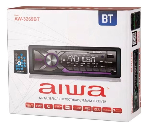 Autoestéreo Aiwa Aw-3269bt Usb Aux Bt 50wx4 Multicolor Sd