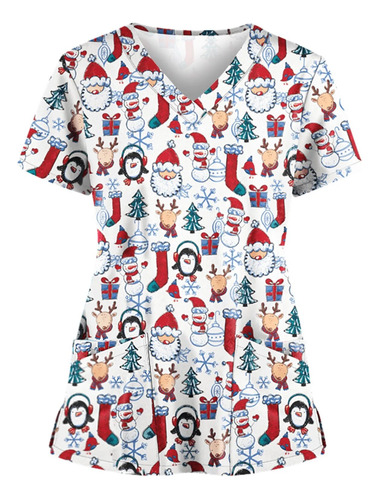 Camiseta De Manga Corta Con Uniforme De Papá Noel Con Cuello