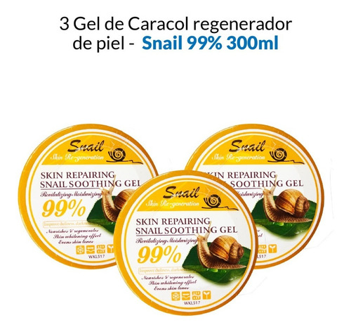 3 Gel De Caracol Regenerador De Piel - Snail 99% 300ml