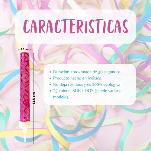 25 Pz Velas Magic Larga Duración Para Celebración De 14.5cm