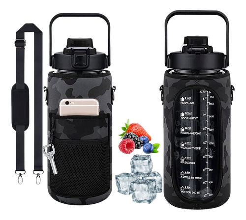 Termo Botella Agua 2 Litros Fitness, Funda + Cargadera