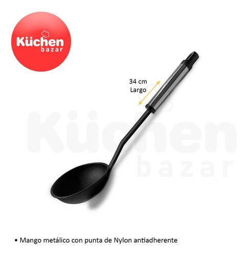 Imagen 3 de 10 de Cucharon Antiadherente Con Mango De Acero 33 Cm