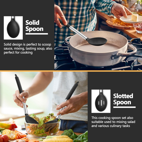Juego De 4 Utensilios De Cocina De Silicona Negros Antiadher