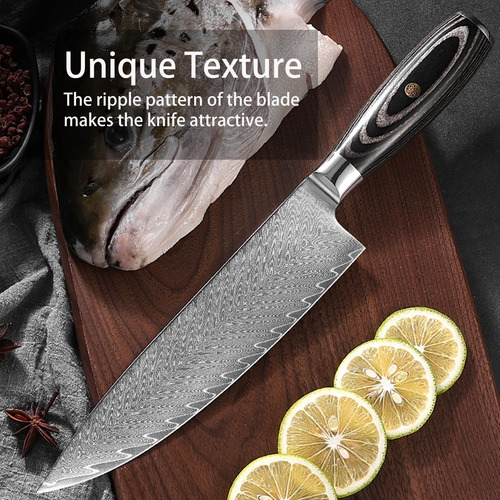 Cuchillo De Chef Plys Damascus Con Mango De Madera De Acero