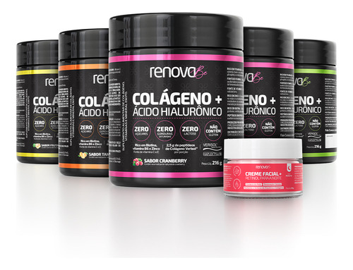 Kit 5 colágenos Renova Be verisol com ácido hialurônico sabor 2 cranberry 1 limão 1 tangerina 1 frutas tropicias