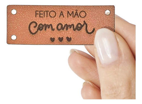 Etiquetas Couro Sintético Feito A Mão Com Amor 100un. 