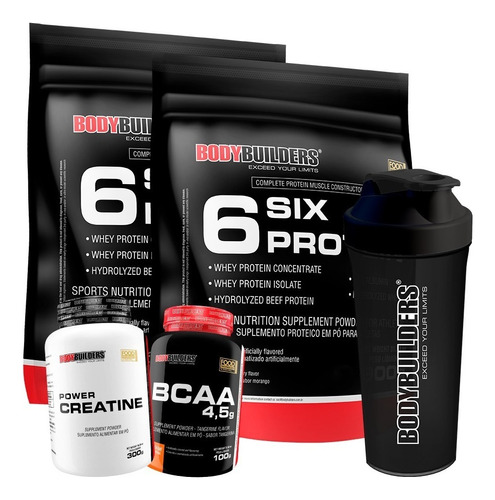 Kit 2x Whey 900g + Bcaa 100g + Creatina 100g + Shaker 600ml Sabor Chocolate