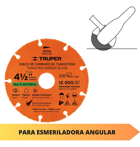 Disco Carburo De Tungsteno 41/2 Multimaterial Truper Ditu-45