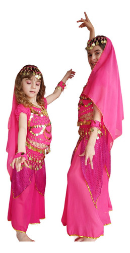 Fantasia Infantil Dança Do Ventre Odalisca Rosa Com 7 Peças