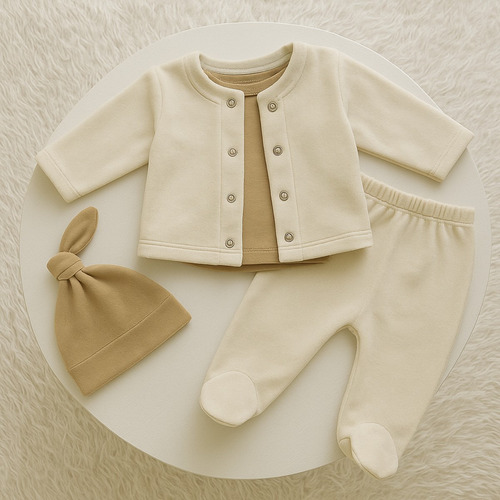 Conjunto Plush Bebe Campera Y Pantalon Beige Abrigo Bebe Beige Recien Nacido