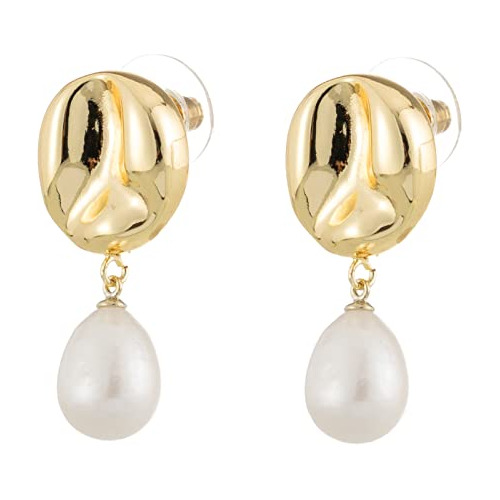 Pendientes De Perlas Blancas Para Mujer, Bañados En Oro 14k