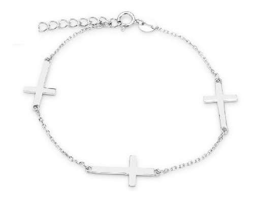 Pulsera Religiosa Con Crucifijos 100% Plata Italiana