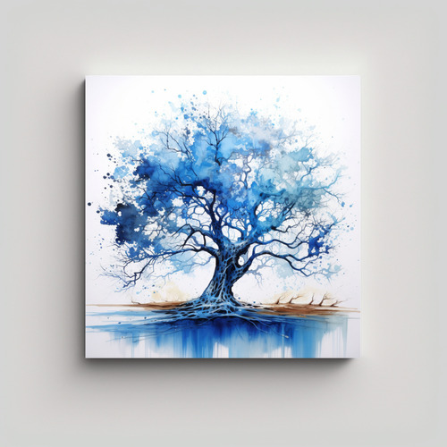 50x50cm Pintura Abstracta De Árbol De Roble En Colores Azul