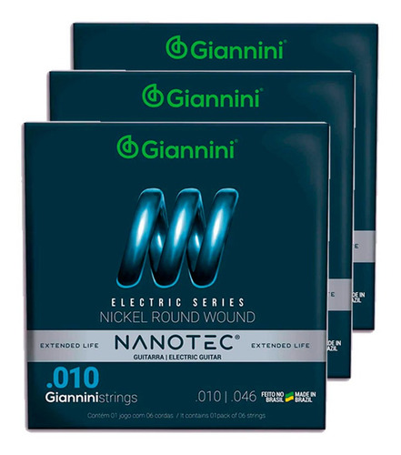 Kit 3 Encordoamento Giannini Guitarra Geegst10 Pn Nanotec
