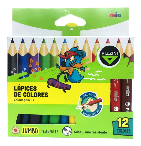 Lapices De Colores Pizzini Jumbo Triangular Por 12 Unidades