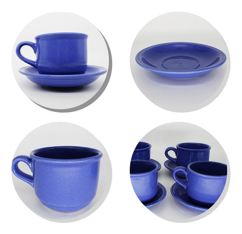 Imagem 6 de 7 de Jogo De Xícaras De Cafe Chá 12pçs Azul Com Pires Ceramica