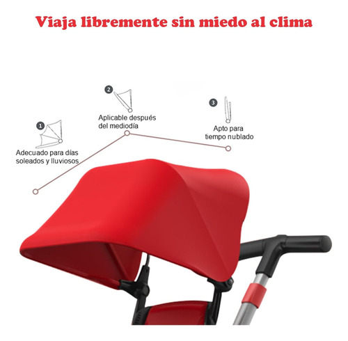 Triciclo Tipo Carriola Plegable Po Reclinable 4 En 1 Ajustab Rojo
