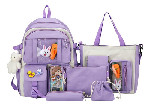 Set 5 Mochila Bolsas Escolar Estudiante Lapicera Tote Lona