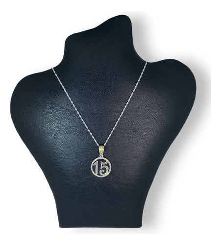 Imagen 7 de 10 de Cadena Con Dije 15 Años Plata Y Oro (d072)