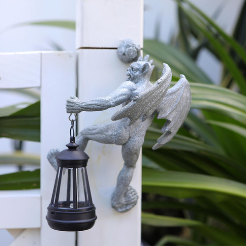 Gh Estátua Do Jardim De Escultura De Gárgula Com Solar Cinza