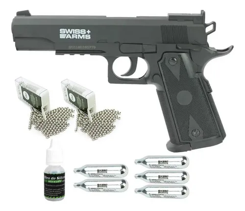 comprar Pistola Pressão Co2 1911 20 Tiros 4,5 Swiss Arms + Kitpro