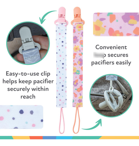 Nuby Pacifinder Clip Chupete Bebé Flores Lunares Paq 2 Mmg